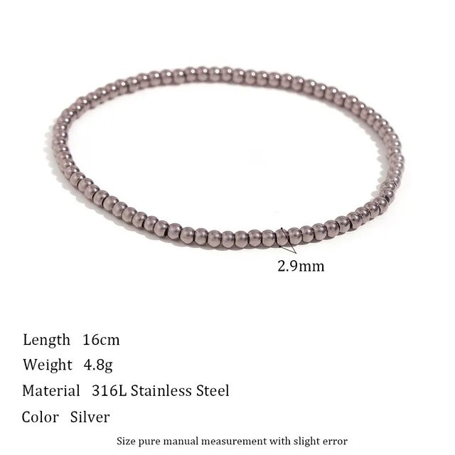 Niche Vintage Stainless Steel Plated 18K Elastic Bead Bracelet Silver 3Mm - Shop at LoveMi
