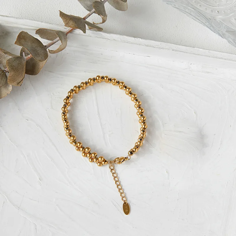French Retro Three Rows Round Beads Multi layer Bracelet Women Gold Bracelet - Shop at LoveMi