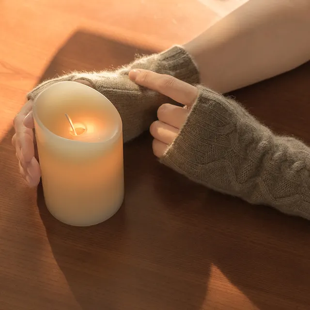 Cashmere Autumn And Winter New Women's Half Finger Twist Gloves Camel - Shop at LoveMi