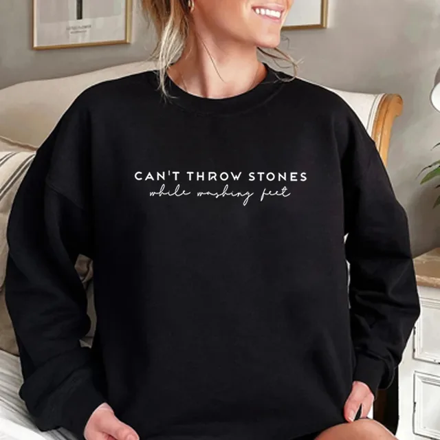 Women's Plain Slogan Floral Print Long Sleeve Pullover Black - Shop at LoveMi