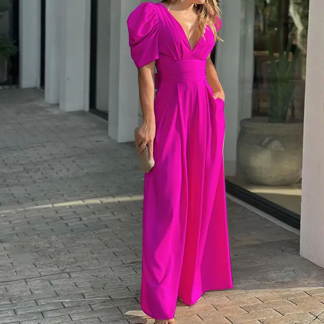 Fashion Elegant Plus Size Wide Legs Jumpsuit Rose Red - Shop at LoveMi