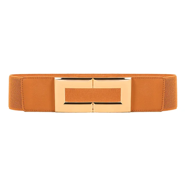 Women's Simple Temperament Elastic Wide Belt Metal Square Buckle Belt Suit Jacket Dress Multi colored Casual Belt Camel - Shop at LoveMi