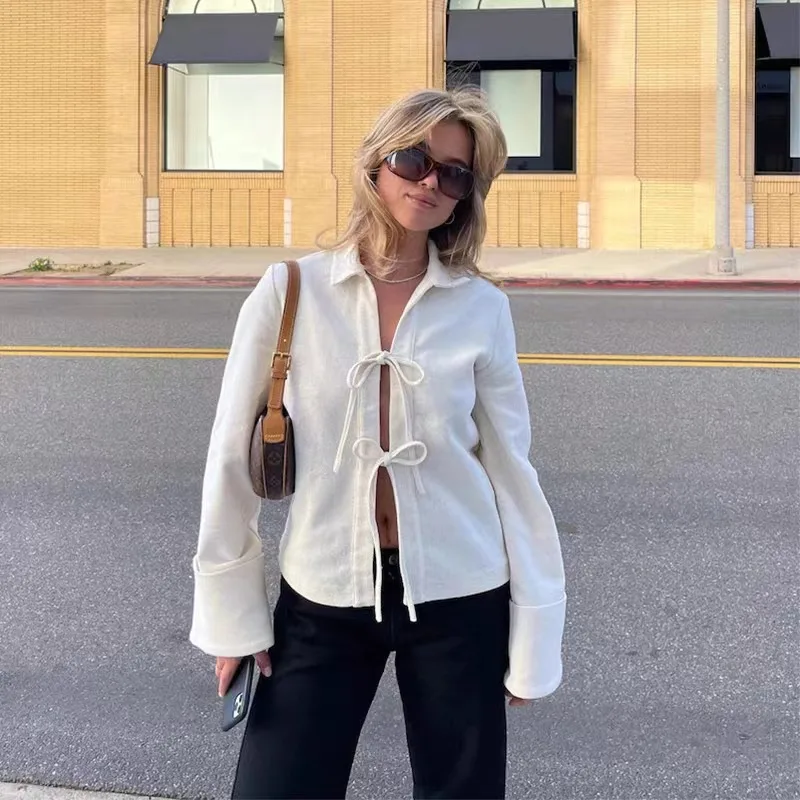 Lace up Cardigan Single Wear Women's Jackets Apricot - Shop at LoveMi