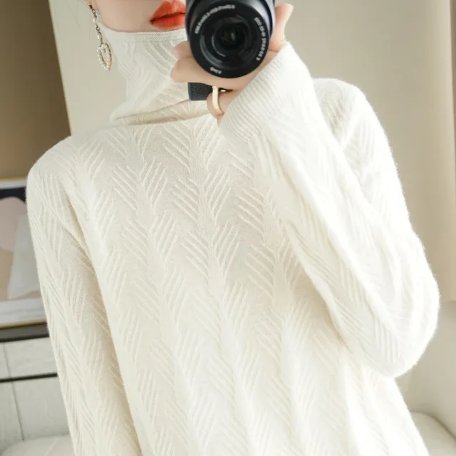 Pure Wool Cascading Collar Pullover Loose Sweater Warm White - Shop at LoveMi