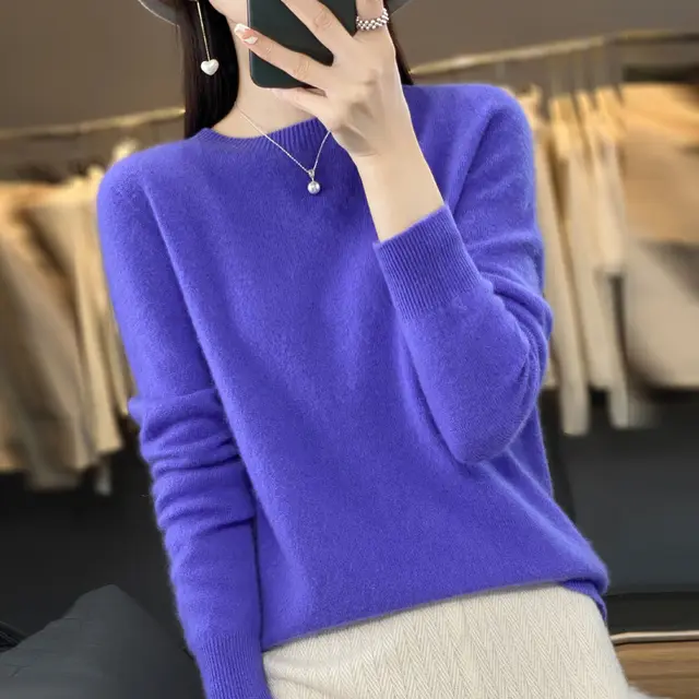Women's Knitted Loose Cashmere Sweater Blue - Shop at LoveMi