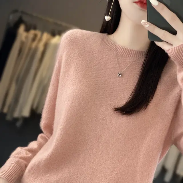 Women's Knitted Loose Cashmere Sweater Pink - Shop at LoveMi