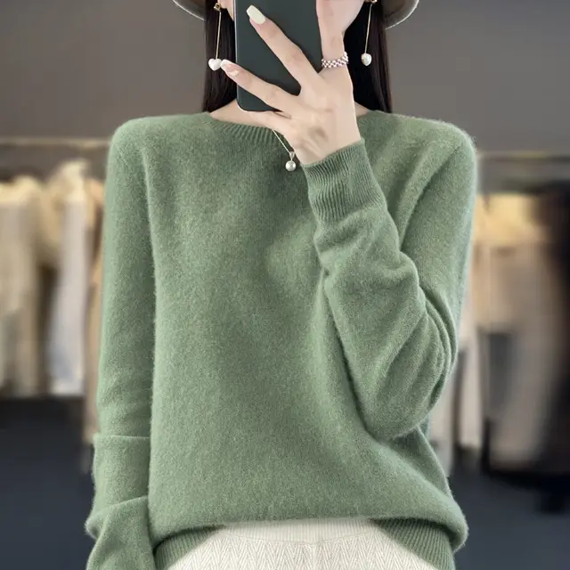 Women's Knitted Loose Cashmere Sweater Spearmint - Shop at LoveMi