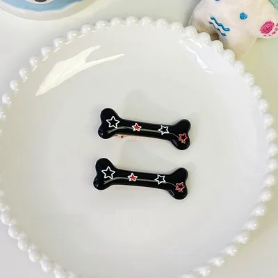Bone Print XINGX Word Clip Side Bangs Duckbill Clip Female Black Pair - Shop at LoveMi