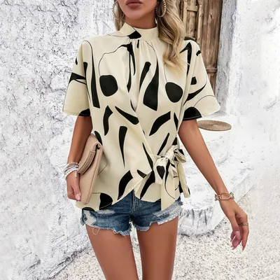 Women's Shirt Loose Print Top Apricot - Shop at LoveMi