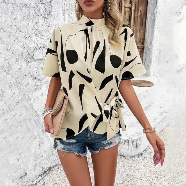 Women's Shirt Loose Print Top Apricot - Shop at LoveMi