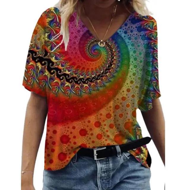 Independent Station Floral Print Pullover V neck Short Sleeve T shirt 7K 06 - Shop at LoveMi