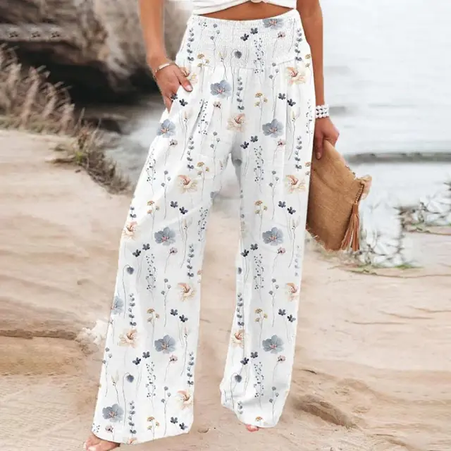 Spring And Summer Leisure Loose fitting Wide leg Trousers Women White - Shop at LoveMi