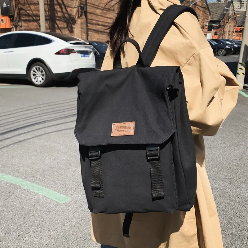 Canvas Schoolbag Girls College Students Junior High School Black - Shop at LoveMi