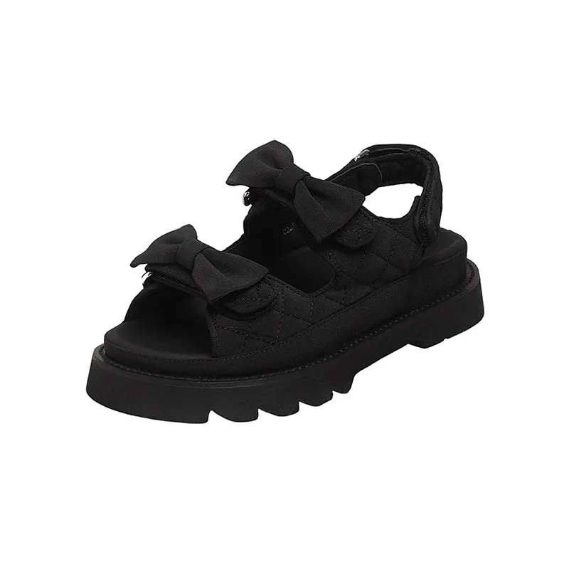 Women's Chic Chanel style Bow Platform Sandals Black - Shop at LoveMi