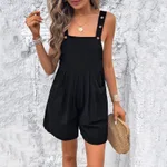 Women's Clothing Temperament Pure Color Suspender Shorts - Black