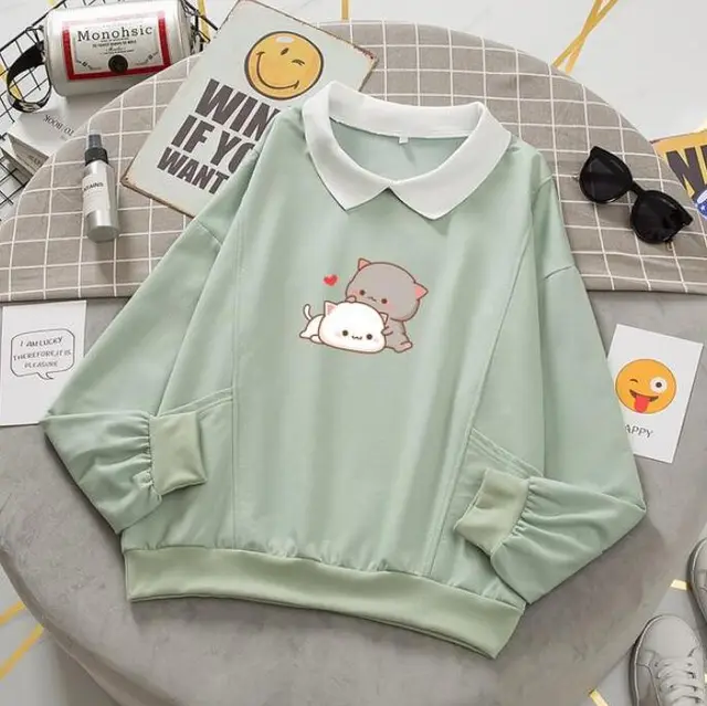 Hug Peach And Gomar Oversized Collar Thin Pullover Green - Shop at LoveMi