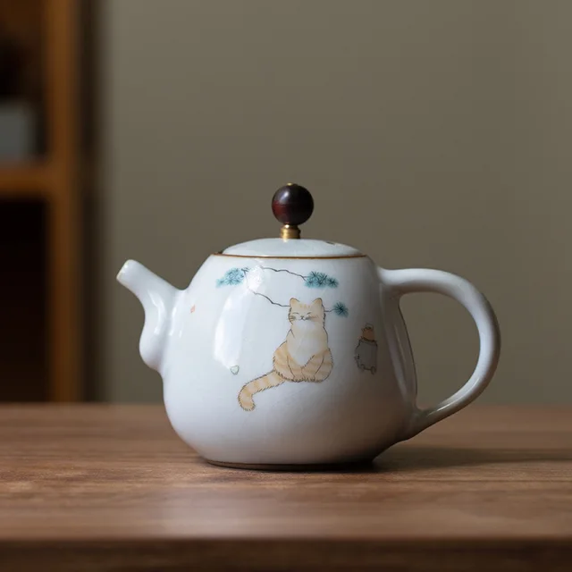 Cute Cat Ceramic Kung Fu Tea Maker Snow Cat - Shop at LoveMi