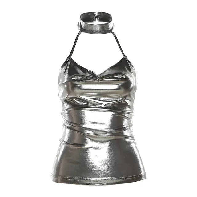 Solid Color Slim Street Fashion Halter Sexy Backless Underwaist Silver - Shop at LoveMi