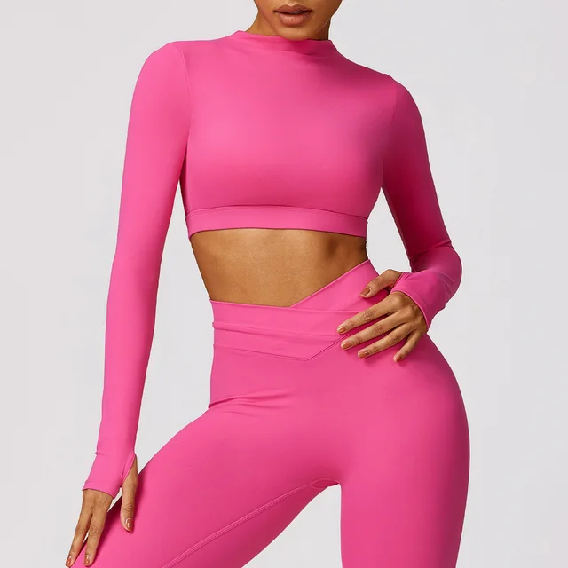 Brushed Tight Long sleeved Beauty Back Yoga Clothes Magenta - Shop at LoveMi