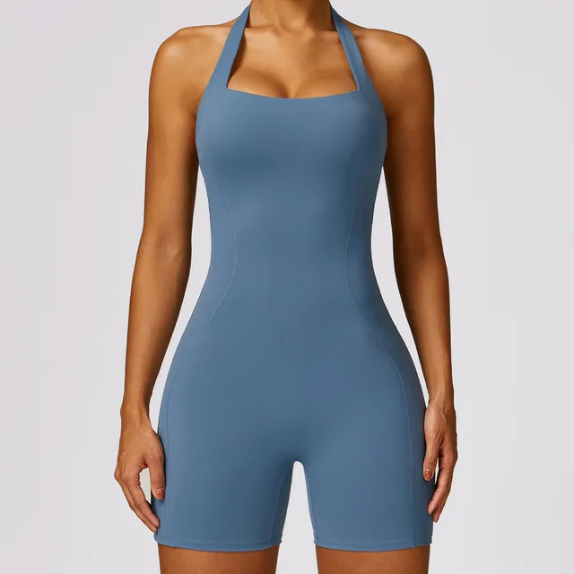 Brushed Halter Beauty Back Yoga Jumpsuit Outdoor Deep Sea Blue - Shop at LoveMi