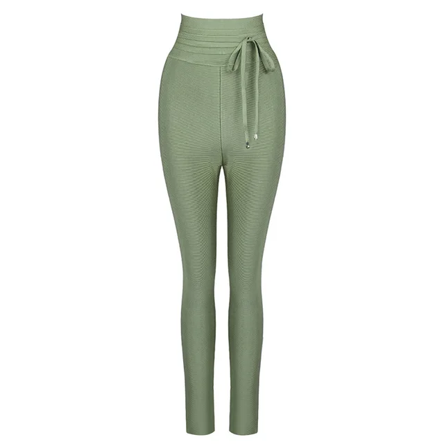 Women's Elastic High Waist Bandage Casual Solid Color Leggings Green - Shop at LoveMi