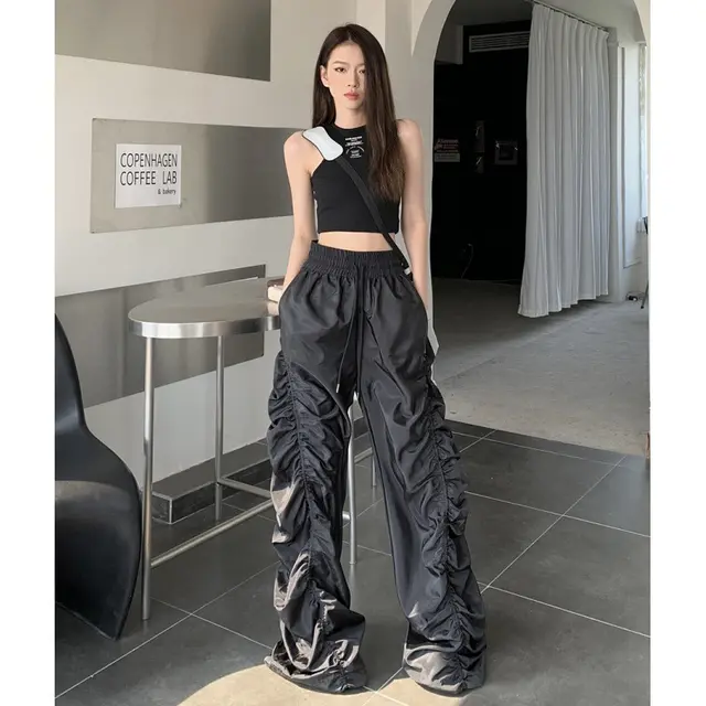 Dark Loose Mop High waisted Trousers Women Black - Shop at LoveMi