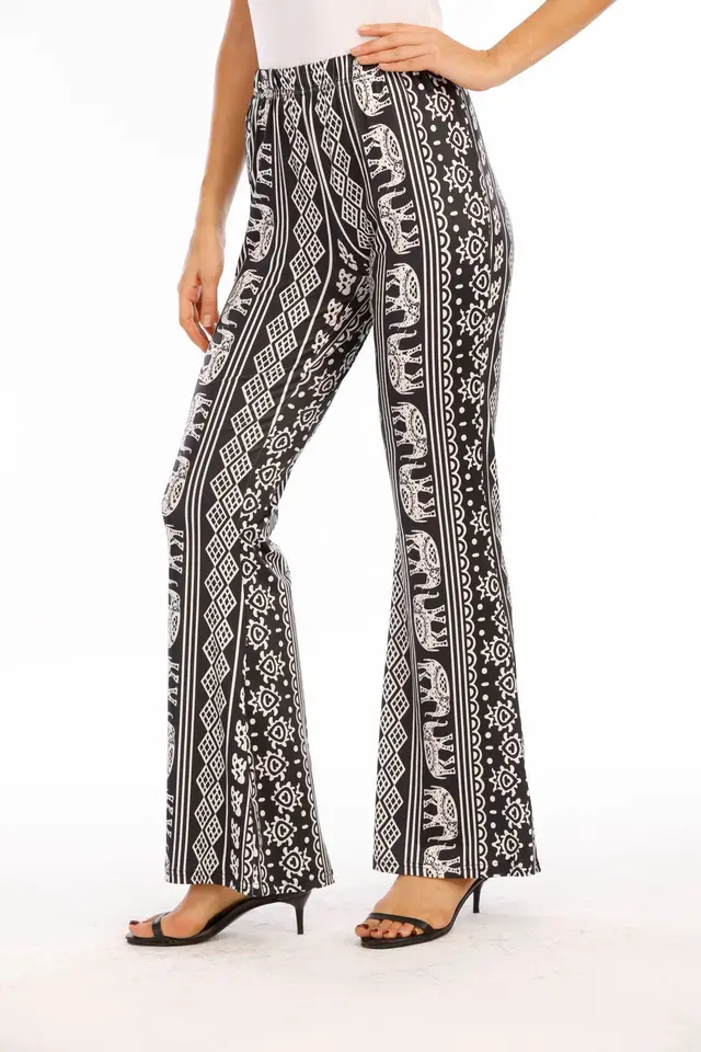 Women's Tight Retro Print Bootleg Pants Black - Shop at LoveMi