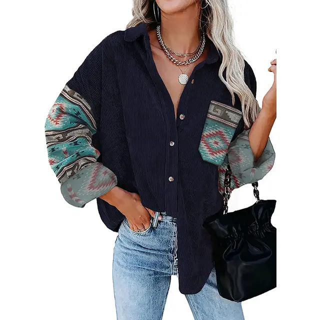 Plus Size Women's Coat Lapel Loose Jacket Purplish Blue - Shop at LoveMi