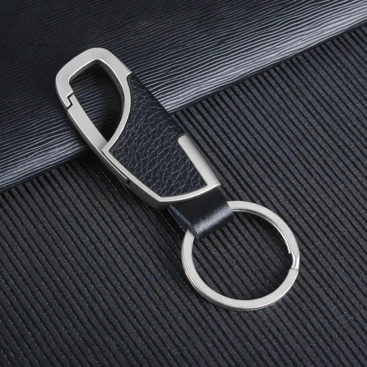 Keychain Metal Leather Men's Creative Car Ornament - 027 Nickel Black Leather