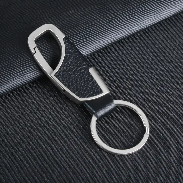 Keychain Metal Leather Men's Creative Car Ornament 027 Nickel Black Leather - Shop at LoveMi