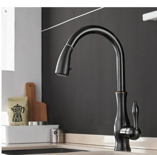 French Retro Pull Faucet Copper Classical Faucet Kitchen Sink Vegetable Basin Creative Hot And Cold Water Head Black Ancient Pullout Faucet - Shop at LoveMi