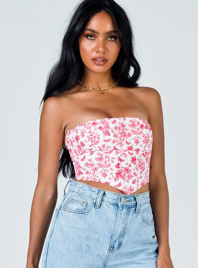 Women's Printed Tube Top Summer Slim Fit Midriff baring Top Pink - Shop at LoveMi
