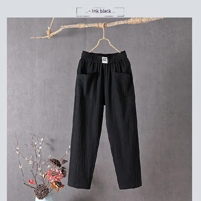 Women's Cotton And Linen Casual Pants K01 Black - Shop at LoveMi