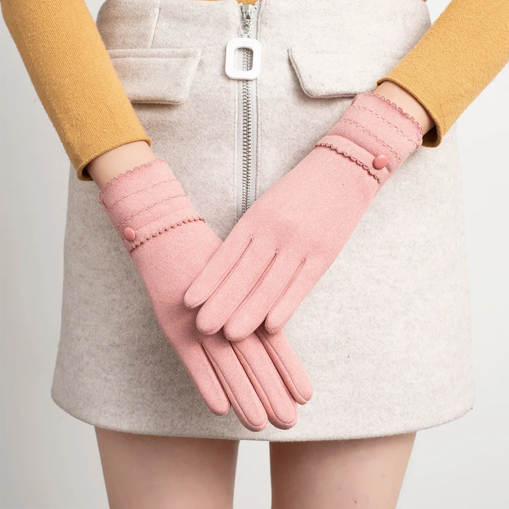Winter Riding Thermal Fleece Gloves Households - Single Button Pink