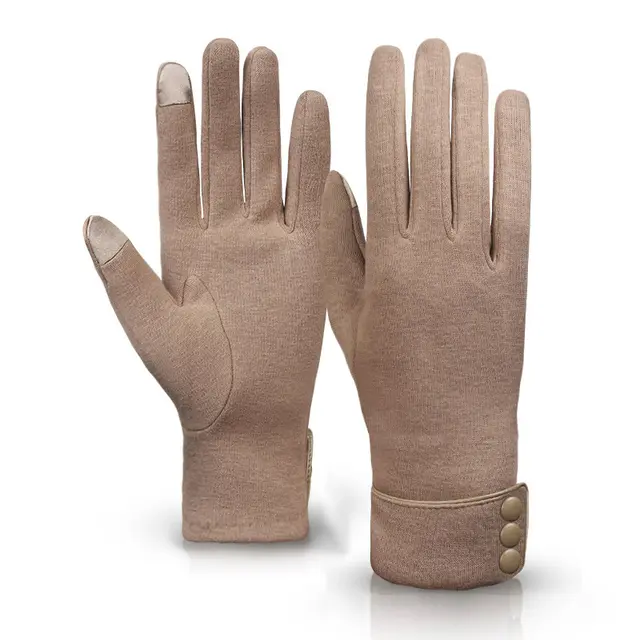 Winter Riding Thermal Fleece Gloves Households Three Button Khaki - Shop at LoveMi