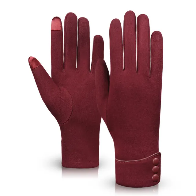 Winter Riding Thermal Fleece Gloves Households Three Button Wine Red - Shop at LoveMi