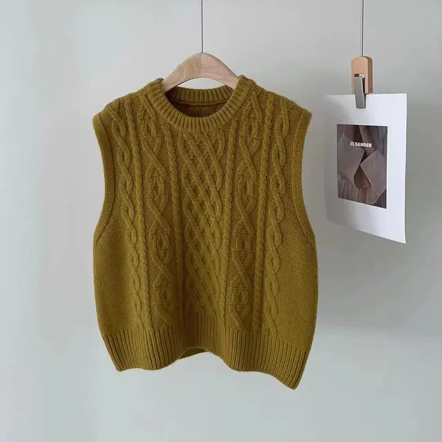 Women's Heavy Industry Retro Knitted Vest Matcha - Shop at LoveMi