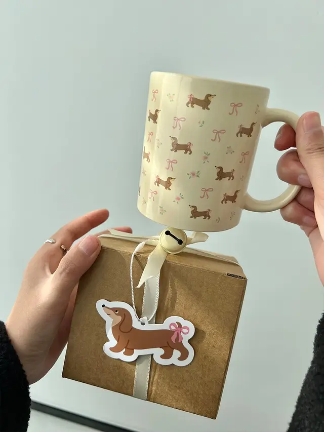 Floral Sausage Dog Ceramic Mug Coffee Cup Bow Sausage Dog - Shop at LoveMi
