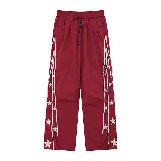 Side Star Design Straight College Style Sports Pants Red - Shop at LoveMi