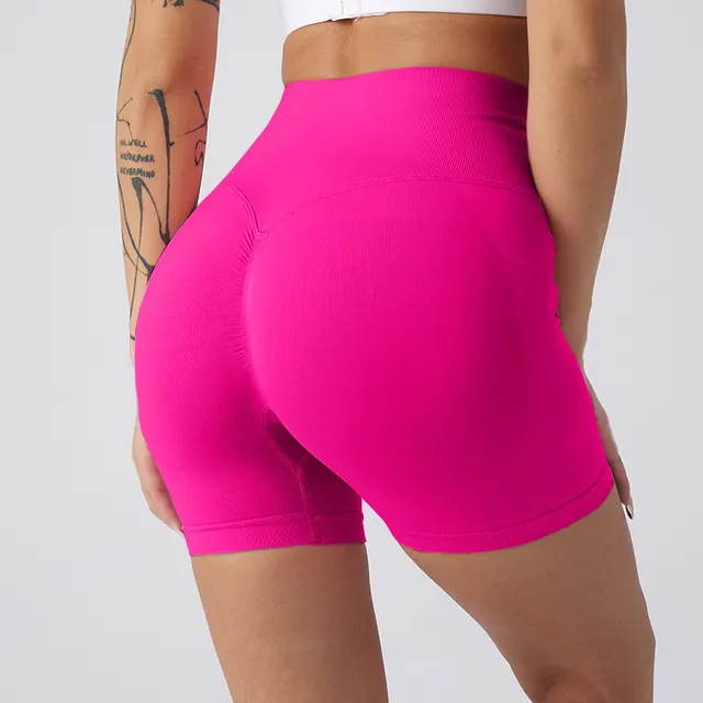 Women's Sports Belly Contracting Cycling Tights Peach Hip Yoga Shorts Rose Red - Shop at LoveMi