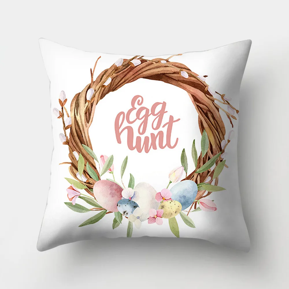 Easter Bunny Watercolor Garland Peach Skin Fabric Home Decoration Pillow Cover Fh0014 - Shop at LoveMi