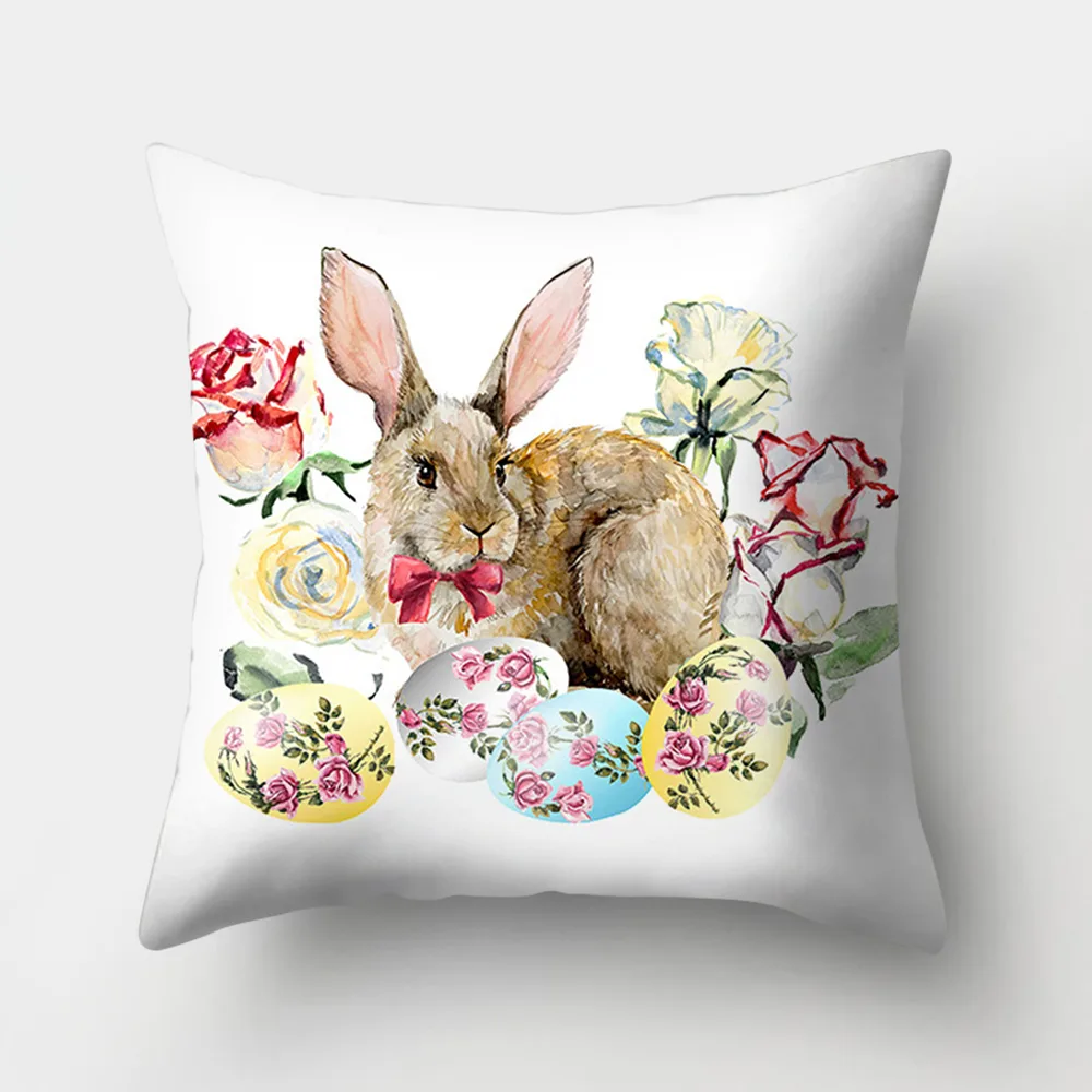 Easter Bunny Watercolor Garland Peach Skin Fabric Home Decoration Pillow Cover Fh0017 - Shop at LoveMi