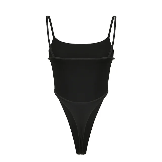 New Women's Solid Color High elastic Low Collar Sling Backless Tight American One piece Vest Black - Shop at LoveMi