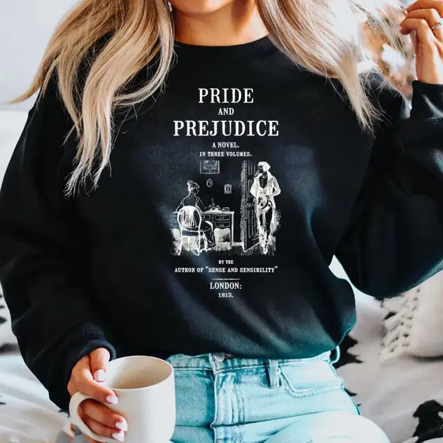 Pride And Prejudice Sweatshirt Jane Austen Hoodie Literary B Black - Shop at LoveMi