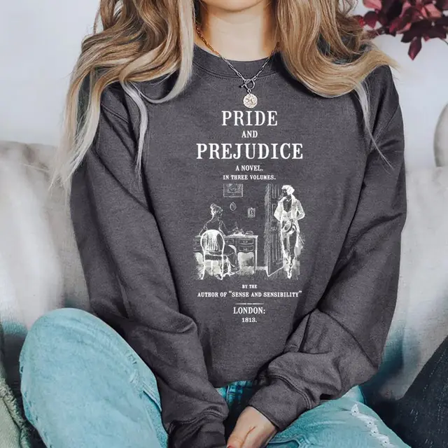 Pride And Prejudice Sweatshirt Jane Austen Hoodie Literary B Darkgrey - Shop at LoveMi