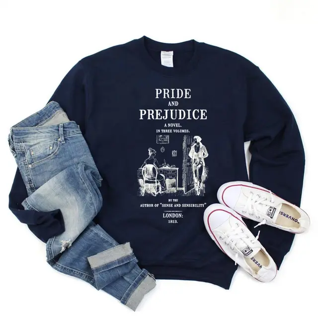 Pride And Prejudice Sweatshirt Jane Austen Hoodie Literary B Navyblue - Shop at LoveMi