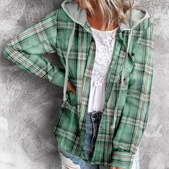 Hooded Breasted Casual Shirt Pullover Green - Shop at LoveMi