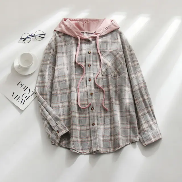 Hooded Breasted Casual Shirt Pullover Grey - Shop at LoveMi