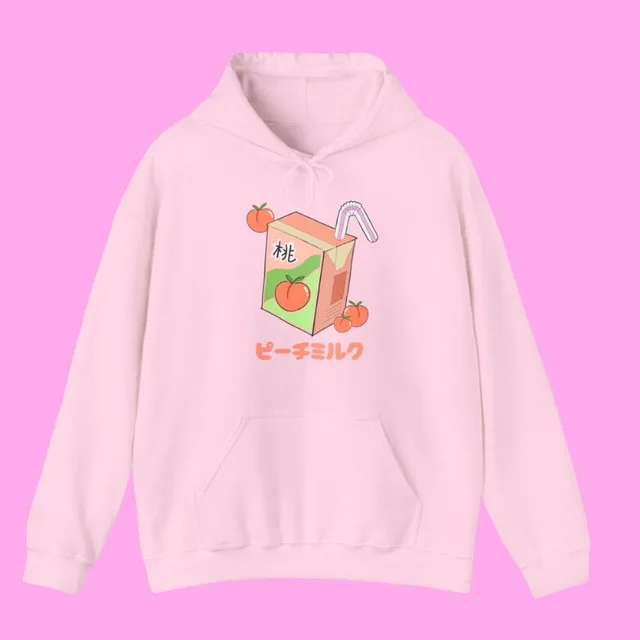 Life Is Like Peach Print Hooded Sweatshirt Pink - Shop at LoveMi