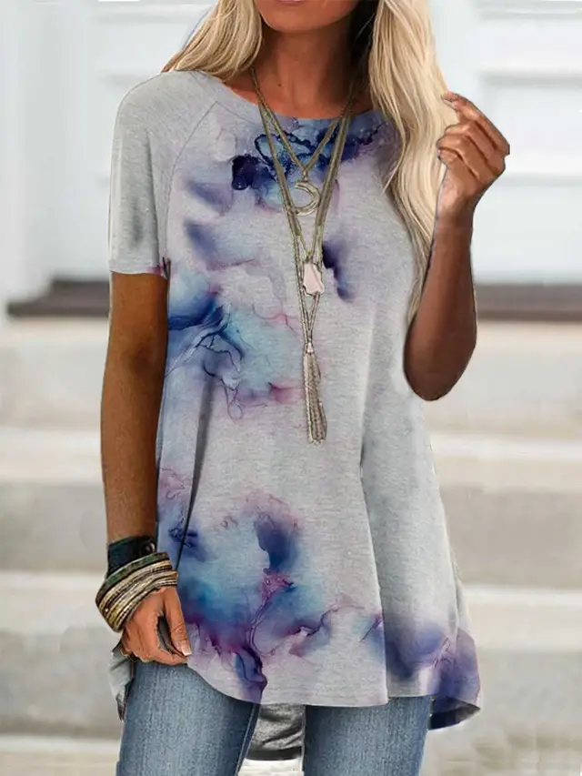 Fashion Loose Trendy Short Sleeve Printed T shirt White Purple Color - Shop at LoveMi